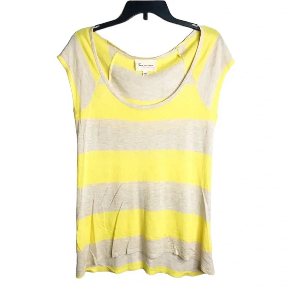 Two by Vince Camuto Striped Scoop Neck Cap Sleeve Top Yellow Gray Womens Size XS
